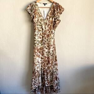 NWT DREW Anthropologie Terra Vintage Garden Floral Boho Midi Ruffle Wrap Dress